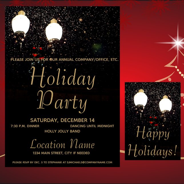Invitation Luxe Lumières Black & Gold Corporate Holiday Party (Créateur téléchargé)