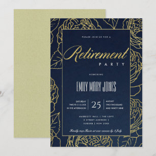 INVITATION LUXE MARINE OR ÉLÉGANT ROSE RETRAITE FLORALE