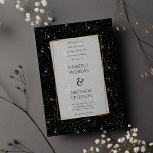Invitation Luxe noir glam or parties scintillant confetti Mar
