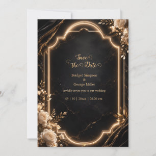 Invitation Luxe Noir Or Floral néon Élégance de mariage