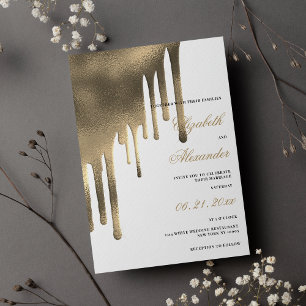Invitation Luxe or blanc dégradé gouttes thème mariage