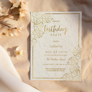Invitation Luxe or blanc dentelle florale française Anniversa