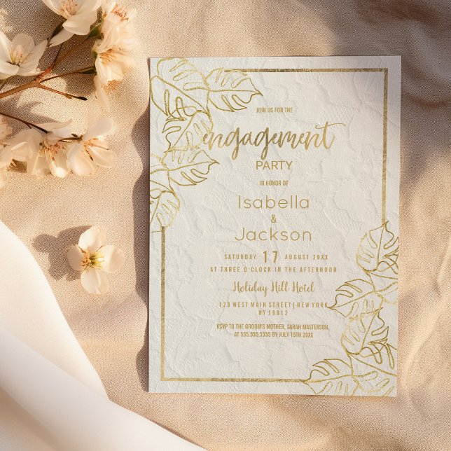 Invitation Luxe or blanc Fiançailles dentelle fleurie françai (Luxury white gold french floral lace Engagement )