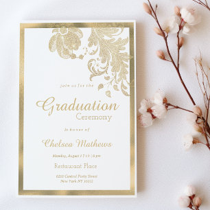 Invitation Luxe or blanc parties scintillant fleurs glam Grad