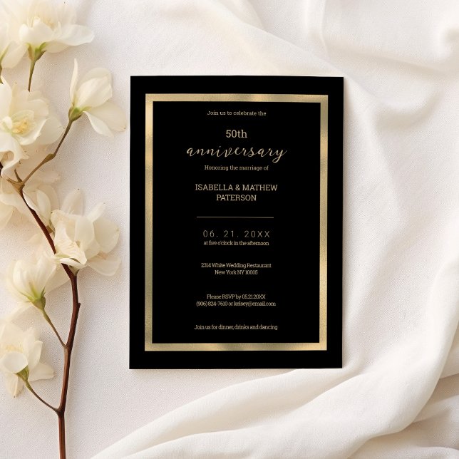 Invitation Luxe or noir 50e anniversaire de Mariage (Luxury black gold 50th Wedding Anniversary )