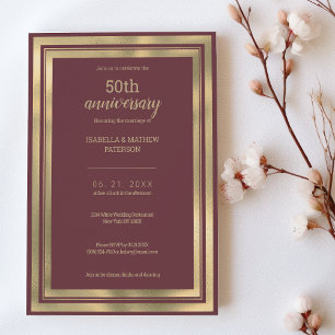 Invitation Luxe or rose roux 50e anniversaire de Mariage