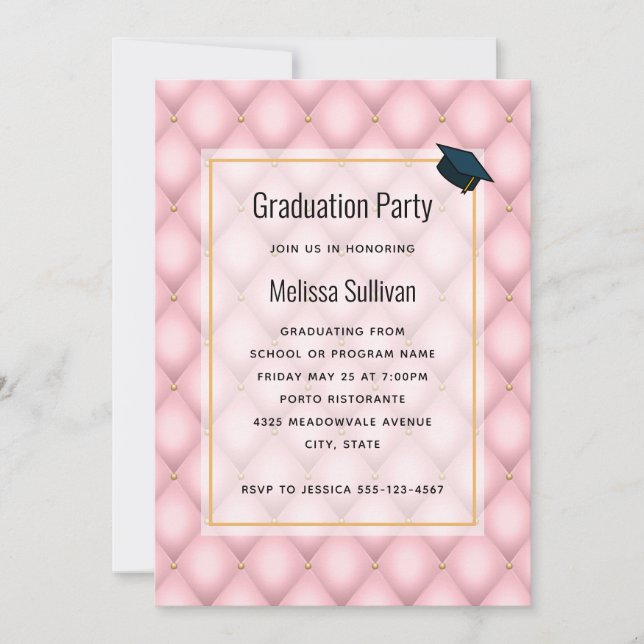 Invitation Luxe Pink Tufted Diamond Motif Graduation (Devant)