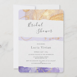 Invitation Luxe Purple & Fête des mariées Abstraite Dorée