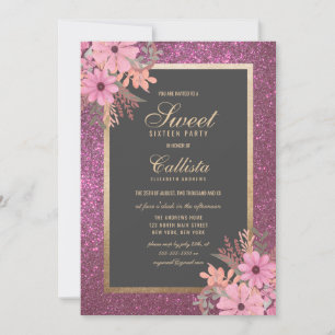 Invitation Luxe rayonnement floral : Sweet sixteen moderne