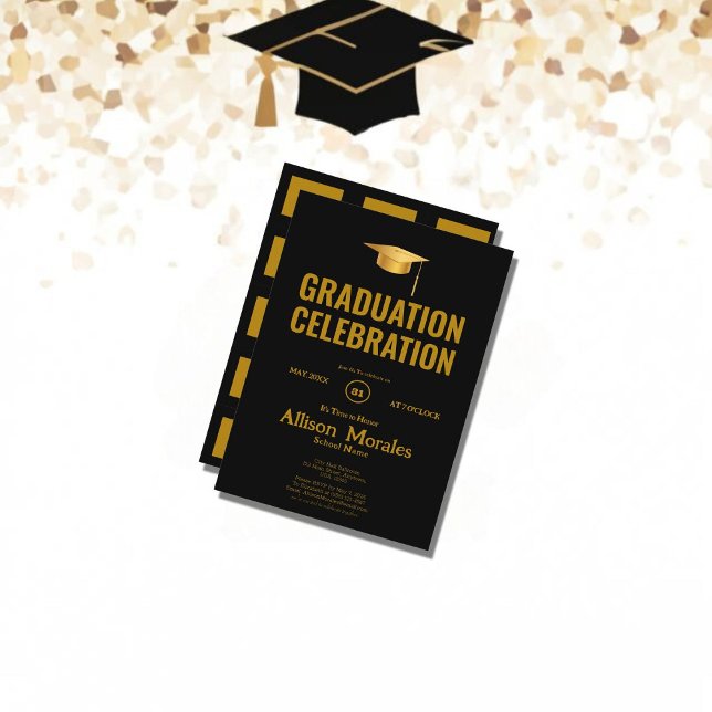 Invitation luxe Rich Gold Noir Simple Classic Graduation (Créateur téléchargé)