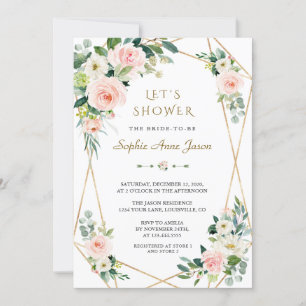Invitation Luxe rose Fleurs blanches Fête des mariées Gold Fr