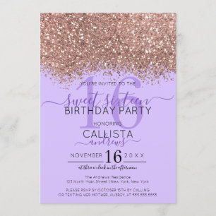 Invitation Luxe Rose Gold Lavender Parties scintillant Confet