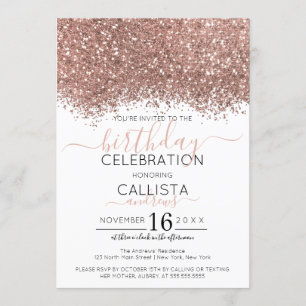 Invitation Luxe Rose Gold Parties scintillant blanche  Confet