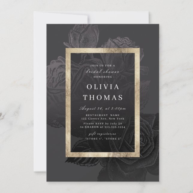 Invitation Luxe rose noir vintage Fête des mariées botanique (Devant)