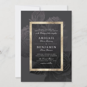 Invitation Luxe rose or noir vintage mariage botanique