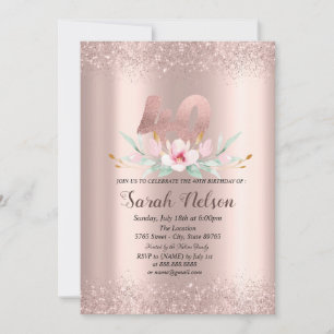 Invitation Luxe Rose or Parties scintillant aquarelle 40e