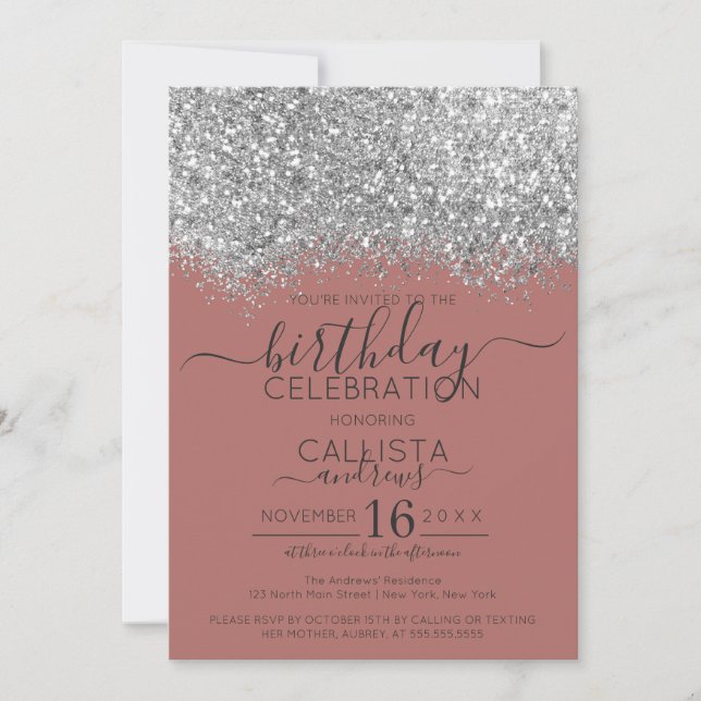 Invitation Luxe Rose Parties scintillant Argent  Confetti Ann (Devant)