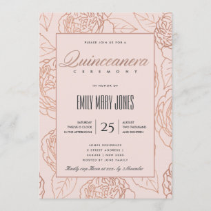 INVITATION LUXE ROSE ROSE ROSE ROSE OR FLORAL QUINCEANERA
