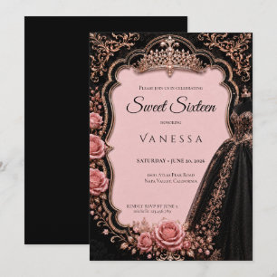 Invitation Luxe Rose Strass Paillettes Sweet 16
