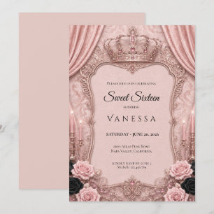 Invitation Luxe Rose Strass Paillettes Sweet 16