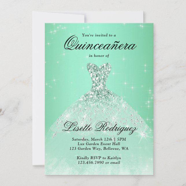 Invitation Luxe Sage Green Quinceanera 15e anniversaire (Devant)