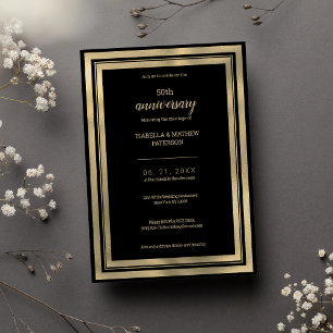 Invitation Luxe simple or noir 50e anniversaire Mariage