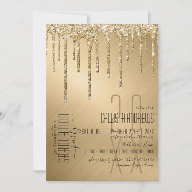 Invitation Luxe Sparkly Gold Parties scintillant Drives Gradu (Devant)