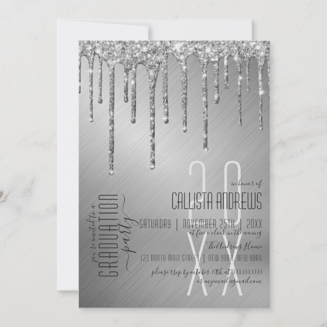 Invitation Luxe Sparkly Silver Parties scintillant Drivers Gr (Devant)