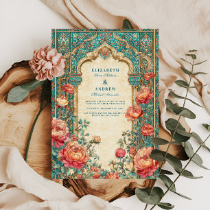 Invitation Luxe Turquoise et Mariage Rose d'or