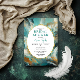 Invitation Luxe Turquoise Gold Brushstroke Bridal Shower