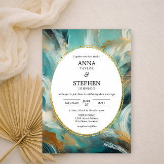 Invitation Luxe Turquoise Gold Brushstroke Wedding