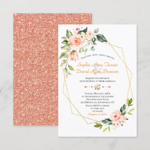 Invitation Luxe Vivant Fleurs de Corail Mariage Or