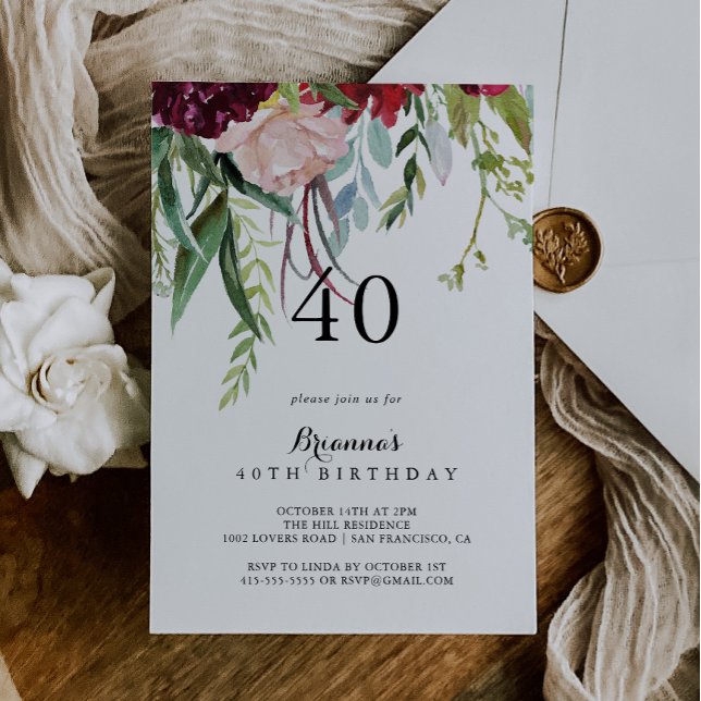 Invitation Luxe Whimsical Boho Floral 40e fête d'anniversaire (Créateur téléchargé)