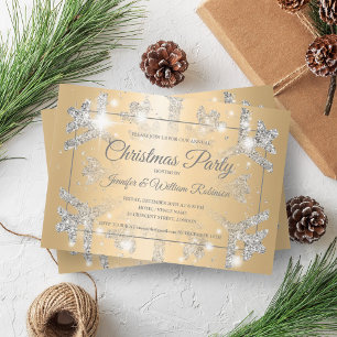 Invitation Luxueuse Parties scintillant d'argent Snow Xmas Ho