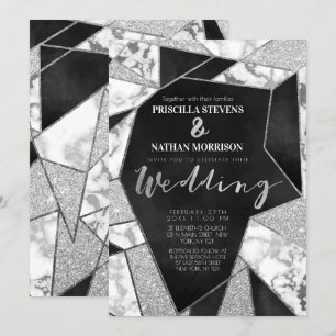 Invitation Luxueuse Parties scintillant noire en argent Maria