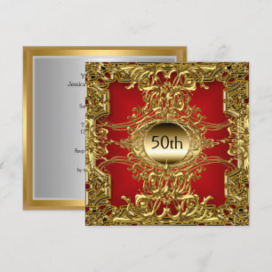 Invitation Luxueux 50ème Anniversaire Or Rouge Fête Or Rouge