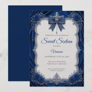 Invitation Luxueux ArgentBleu Royal Argent Sweet 16