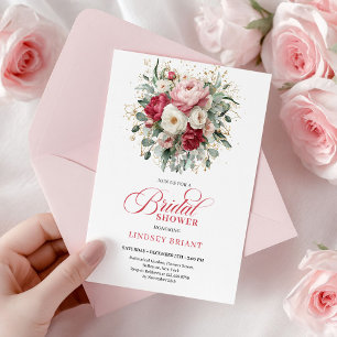 Invitation Luxueux bohème rouge cramoisi blanc verdure douche