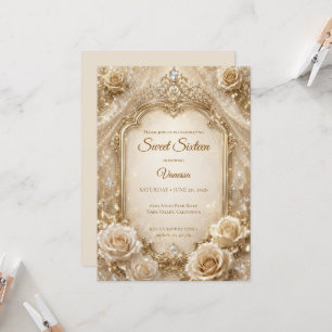 Invitation Luxueux Bow Doré Ivoire Sweet 16