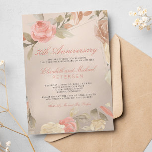 Invitation Luxueux Corail Fleur de Pêche Doré Anniversaire de
