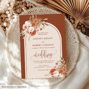 Invitation Luxueux Dusty Orange Pampas Grass Boho Mariage
