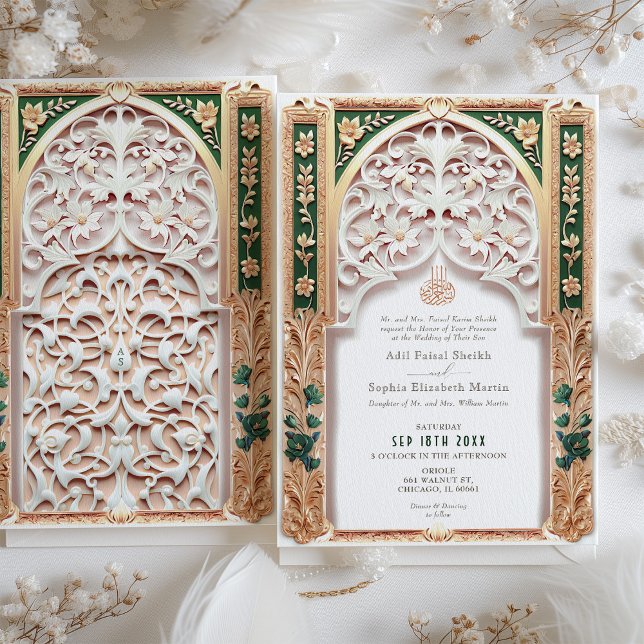 Invitation Luxueux Emerald Green Mariage islamique Arabesque (Créateur téléchargé)