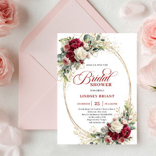 Invitation Luxueux floral blanc Bourgogne doré pour douche