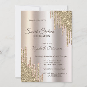Invitation Luxueux Glitter Drips Or Moderne Sweet 16