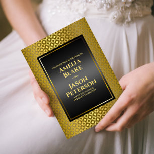 Invitation Luxueux Gold Rhombus Carving Motif Mariage