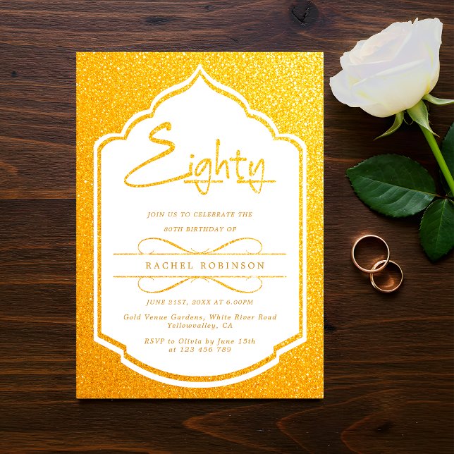 Invitation Luxueux Gold Script 80E fête d'anniversaire (Créateur téléchargé)