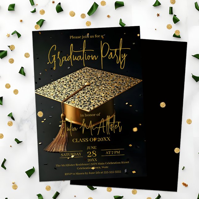 Invitation Luxueux Golden Glitz Casquette Graduation Party (Créateur téléchargé)