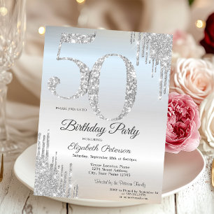 Invitation Luxueux Gouttes de Paillettes Argentées 50ème Arge