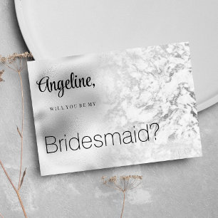 Invitation Luxueux gris blanc marbre argenté Bridesmaid