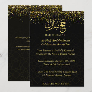Invitation Luxueux Hajj Mubarak calligraphie arabe en or